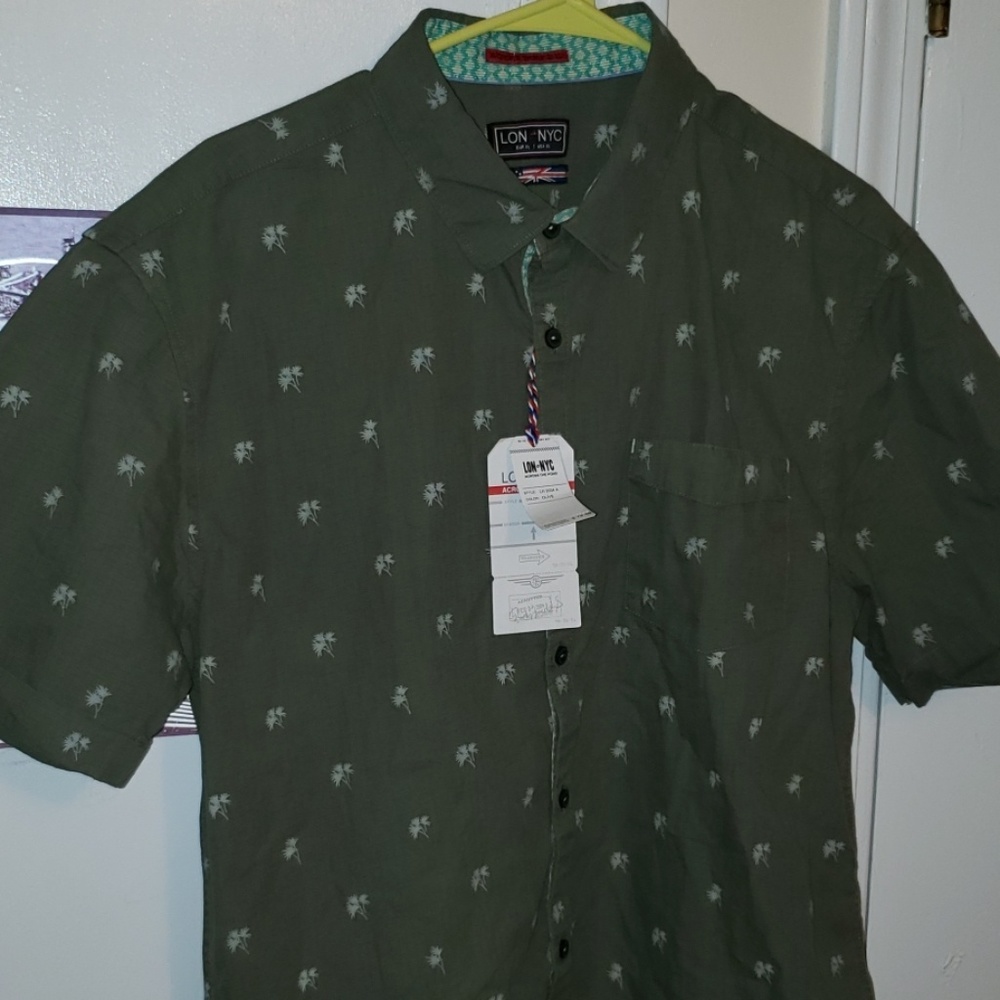 Palm Trees Olive Green Button Up Shirt